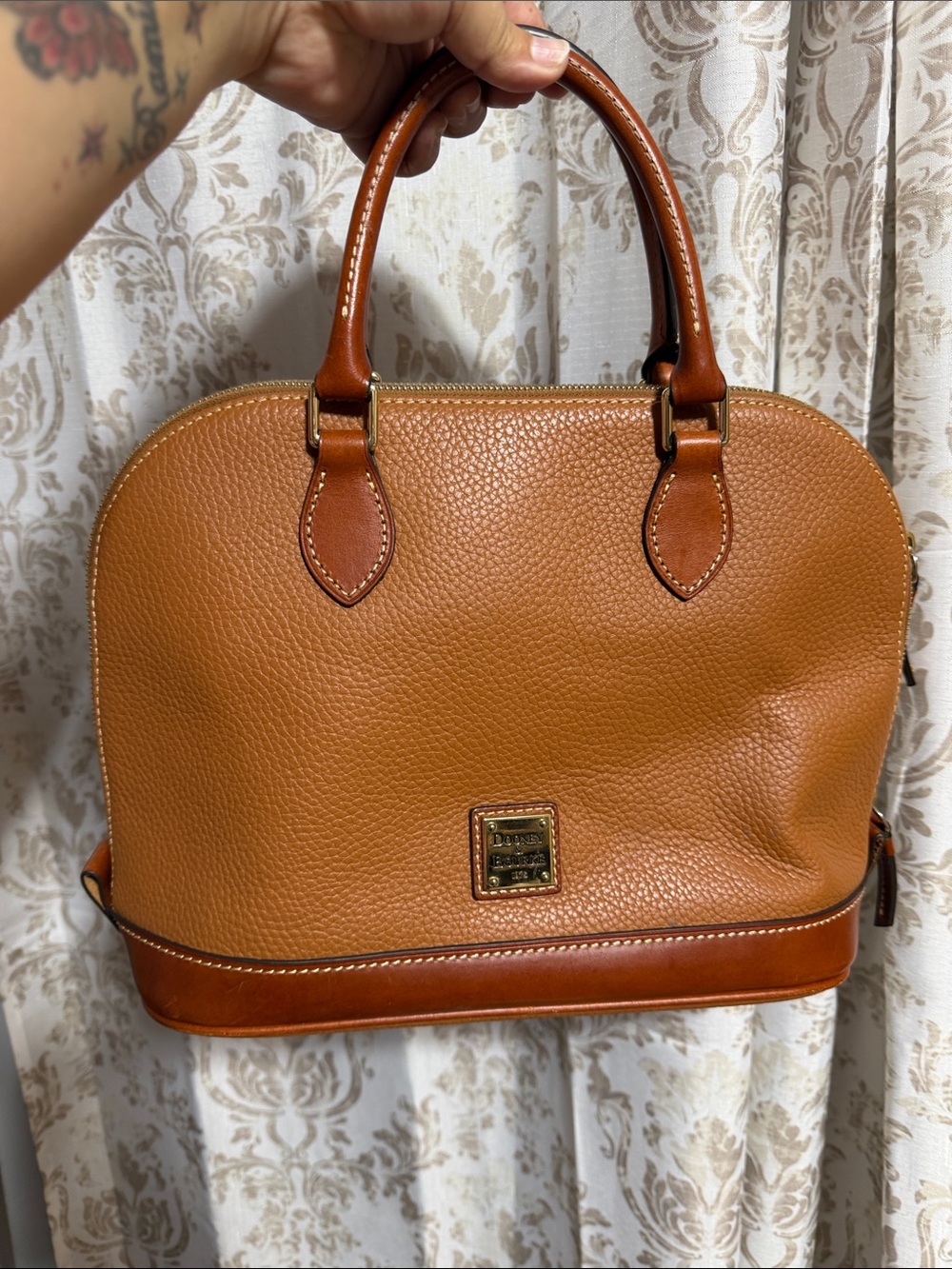 Dooney & Bourke Tan & Brown Pebble Leather Dome Satchel